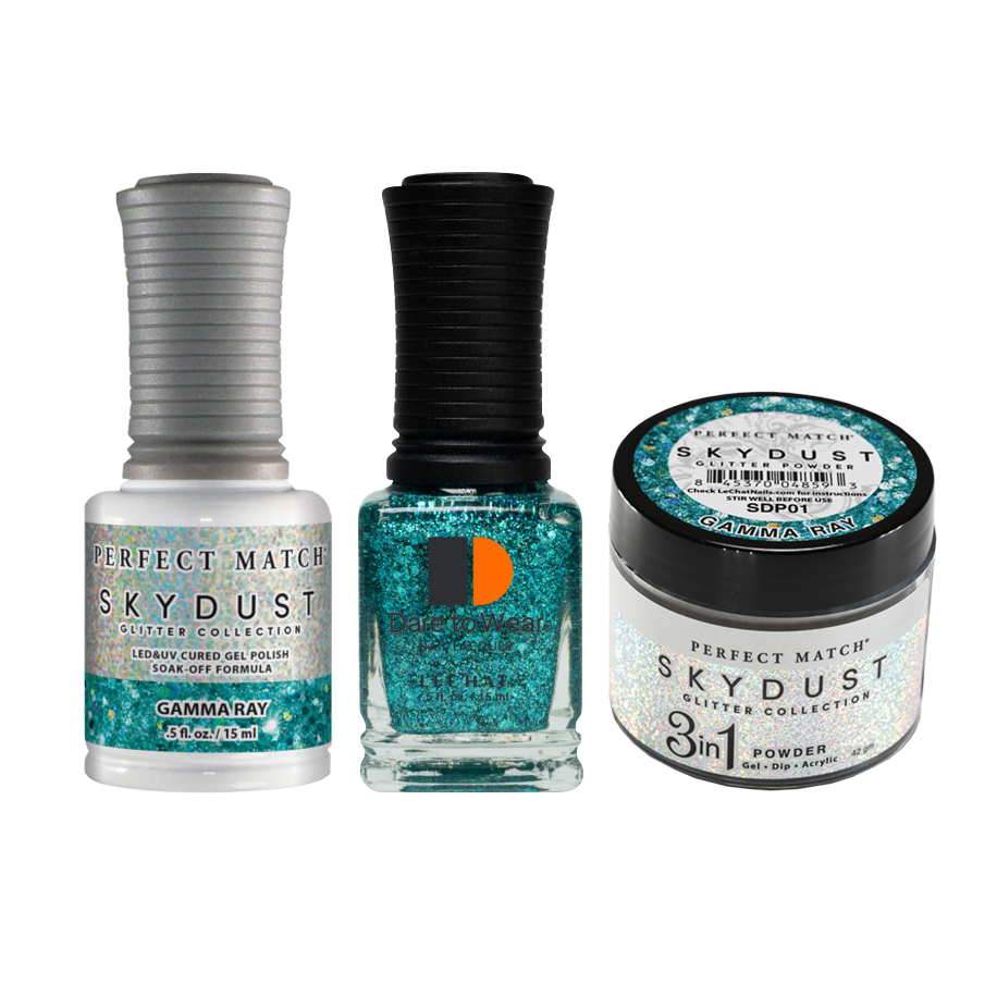 LeChat Perfect Match 3in1 Dipping Powder + Gel Polish + Nail Lacquer, SKY DUST Collection, SD01, Gamma Ray