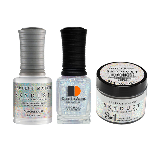 LeChat Perfect Match 3in1 Dipping Powder + Gel Polish + Nail Lacquer, SKY DUST Collection, SD09, Glacial Dust
