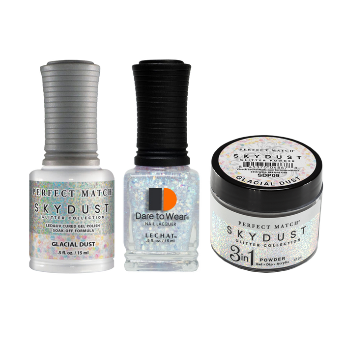 LeChat Perfect Match 3in1 Dipping Powder + Gel Polish + Nail Lacquer, SKY DUST Collection, SD09, Glacial Dust