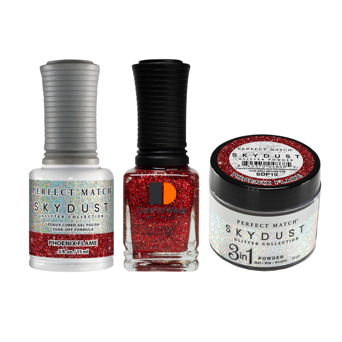LeChat Perfect Match 3in1 Dipping Powder + Gel Polish + Nail Lacquer, SKY DUST Collection, SD10, Phoenix Flame