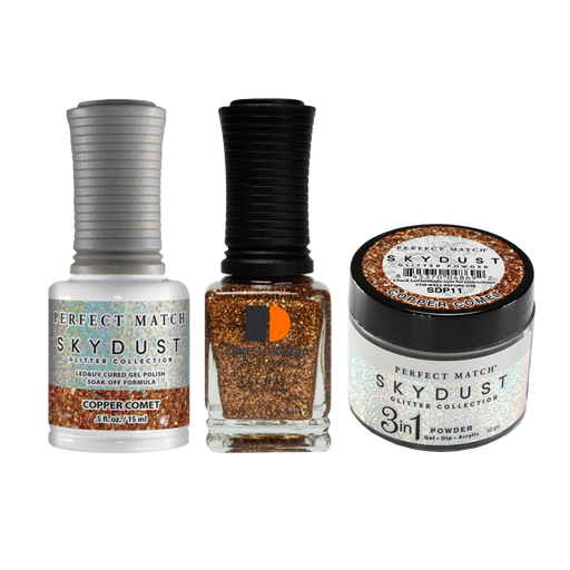 LeChat Perfect Match 3in1 Dipping Powder + Gel Polish + Nail Lacquer, SKY DUST Collection, SD11, Copper Comet