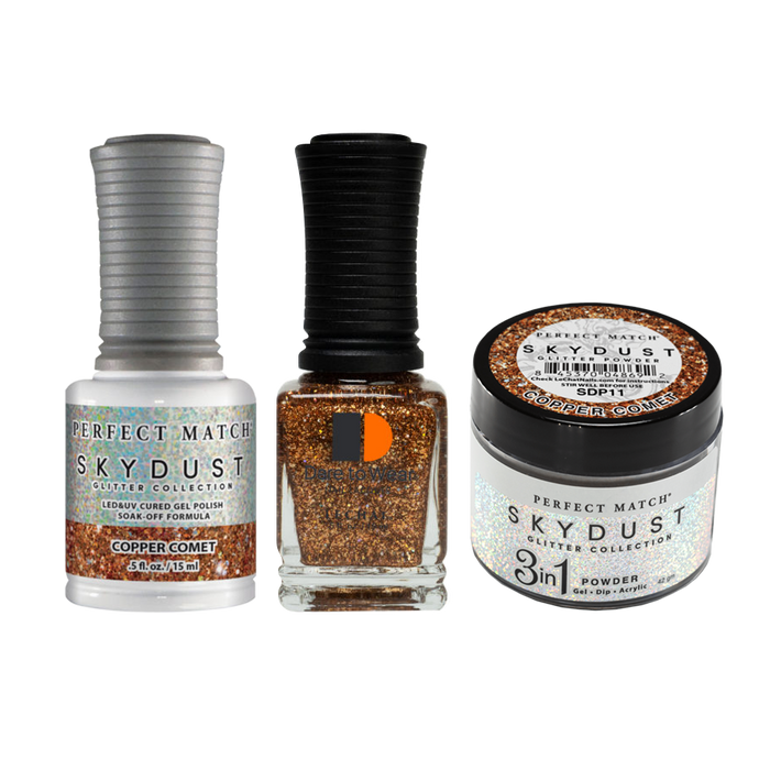 LeChat Perfect Match 3in1 Dipping Powder + Gel Polish + Nail Lacquer, SKY DUST Collection, SD11, Copper Comet