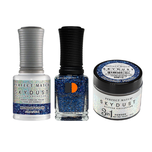 LeChat Perfect Match 3in1 Dipping Powder + Gel Polish + Nail Lacquer, SKY DUST Collection, SD12, Midnight Fusion