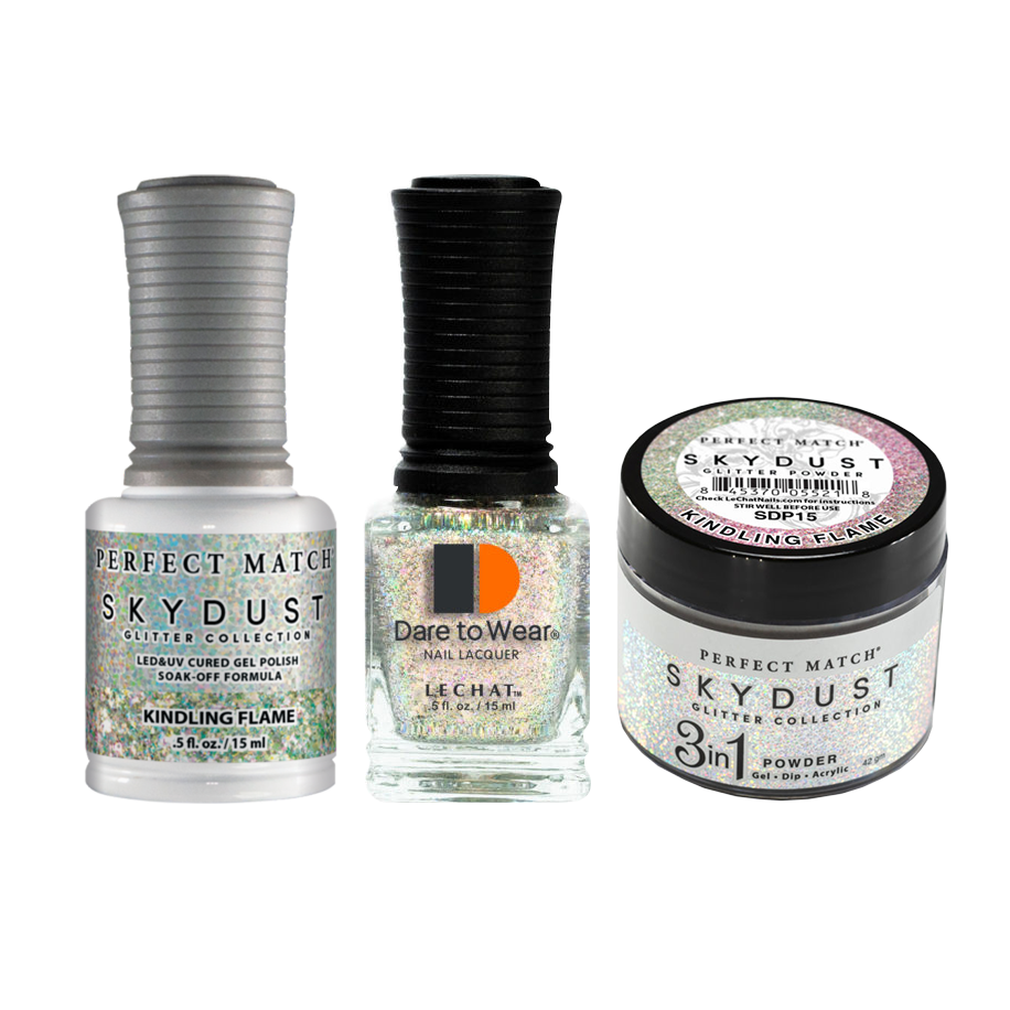 LeChat Perfect Match 3in1 Dipping Powder + Gel Polish + Nail Lacquer, SKY DUST Collection, SD15, Kindling Flame