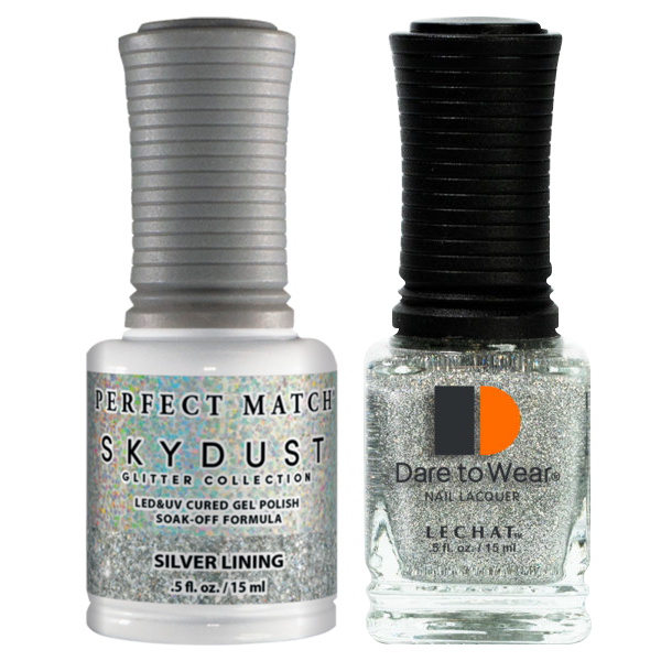 LeChat Perfect Match Nail Lacquer And Gel Polish, SKY DUST Collection, SD16, Silver Lining, 0.5oz