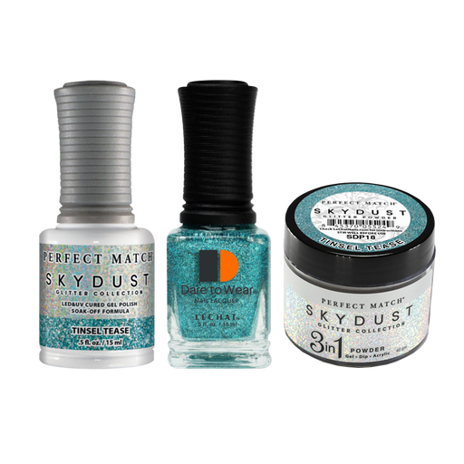 LeChat Perfect Match 3in1 Dipping Powder + Gel Polish + Nail Lacquer, SKY DUST Collection, SD18, Tinsel Tease