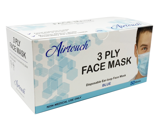 Airtouch Disposable 3 Ply Face Mask, Blue, BOX, 10198 (Packing: 50 pcs/case, 40 boxes/case)