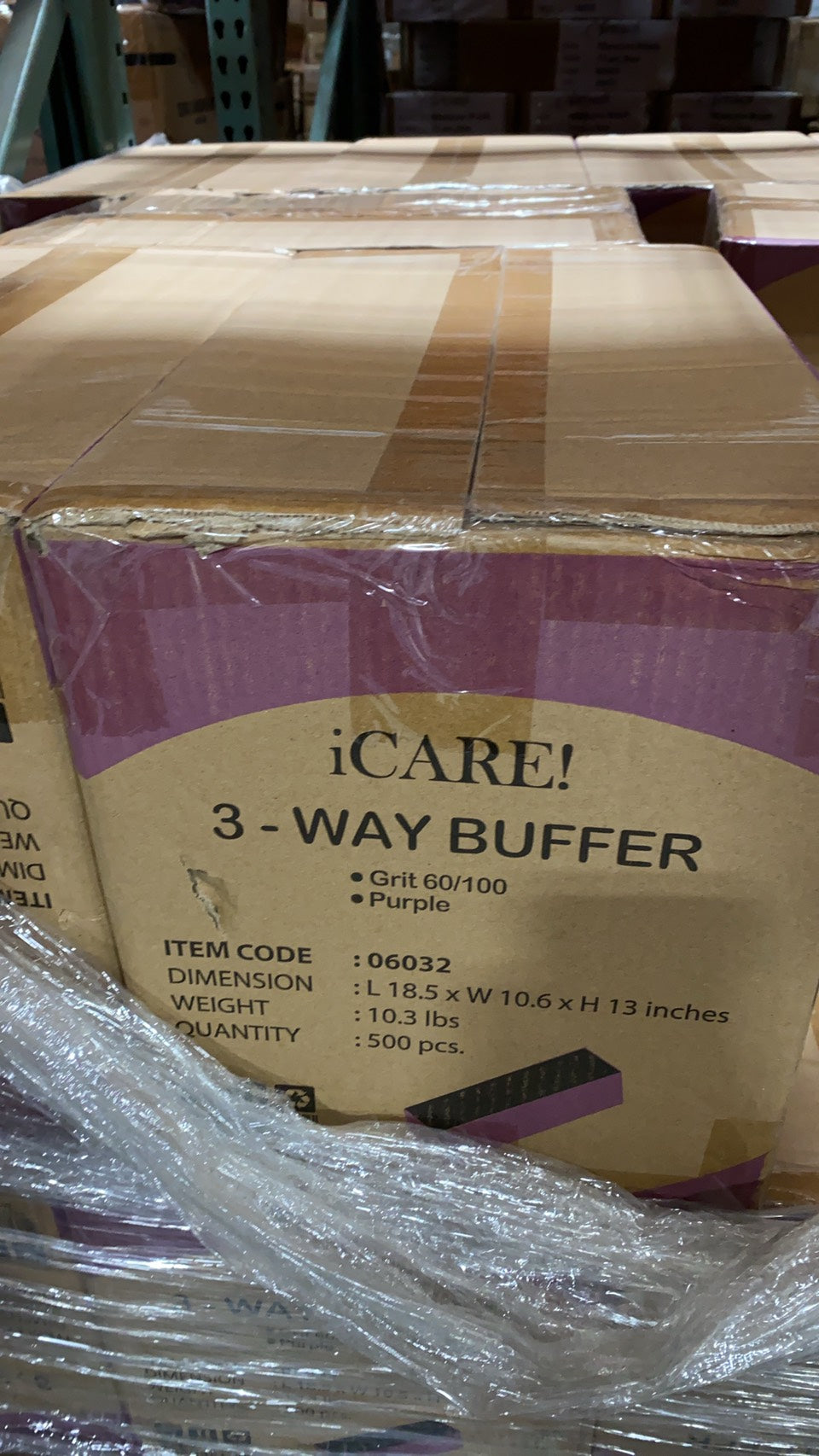 iCare 3-Way Buffer (Made In China), Purple Foam, Black Grit 60/100, 06032 (Packing: 500 pcs/case)