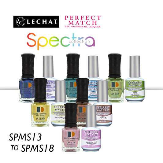 LeChat Perfect Match Nail Lacquer And Gel Polish, SPECTRA Collection 3, PMSD3, Full Line Of 6 Colors (SPMS13 - SPMS18), 0.5oz