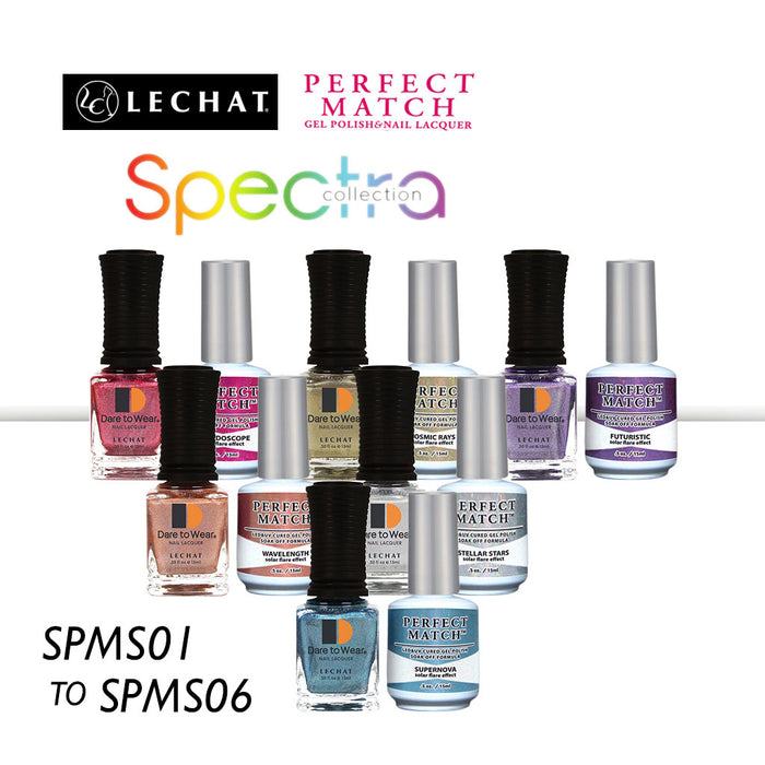 LeChat Perfect Match Nail Lacquer And Gel Polish, SPECTRA Collection 1, PMSD1, Full Line Of 6 Colors (SPMS01 - SPMS06), 0.5oz
