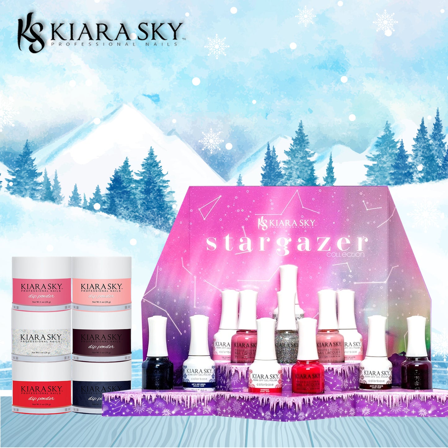 Kiara Sky 3in1 Dipping Powder + Gel Polish + Nail Lacquer, Stargazer Collection, Full line of 6 colors (From DGL 627 to DGL 632) OK1009VD