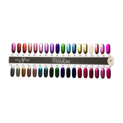 Cre8tion Titanium Gel Polish, Full line of 36 colors (from T01 to T36, Price: $9.13)