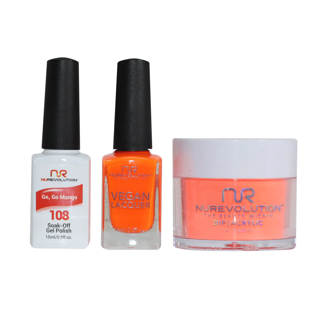 NuRevolution 3in1 Dipping Powder + Gel Polish + Nail Lacquer, 108, Go, Go Mango