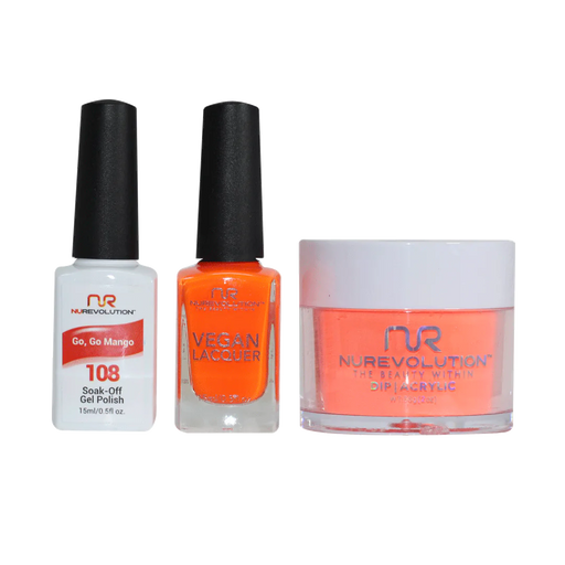 NuRevolution 3in1 Dipping Powder + Gel Polish + Nail Lacquer, 108, Go, Go Mango