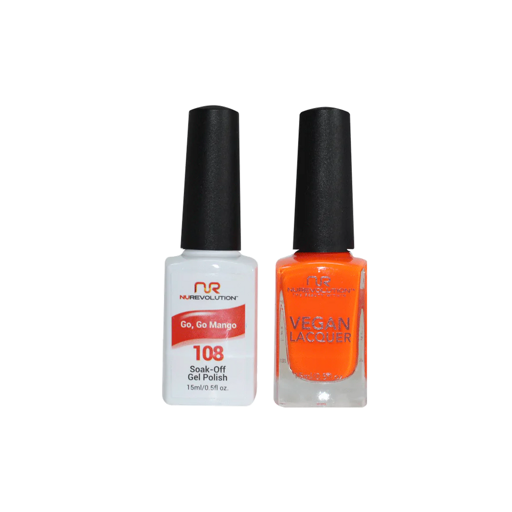 NuRevolution Gel Polish + Nail Lacquer, 108, Go, Go Mango, 0.5oz