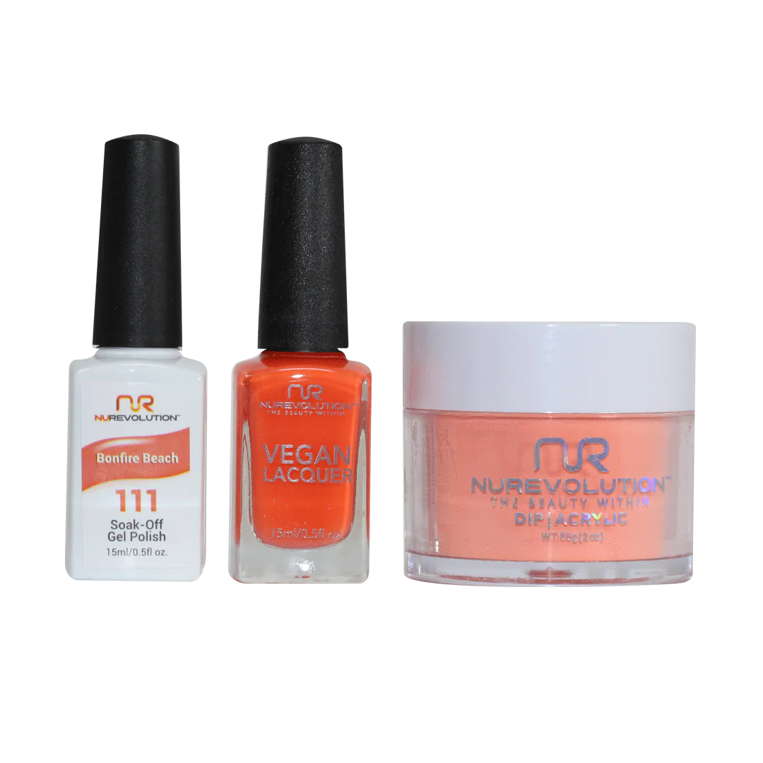 NuRevolution 3in1 Dipping Powder + Gel Polish + Nail Lacquer, 111, Bonfire Beach