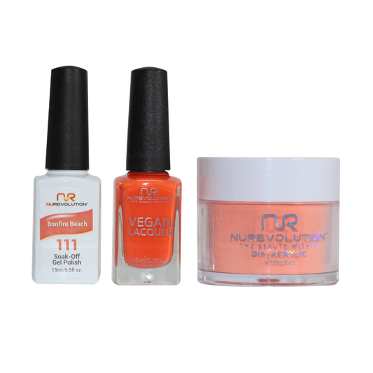 NuRevolution 3in1 Dipping Powder + Gel Polish + Nail Lacquer, 111, Bonfire Beach