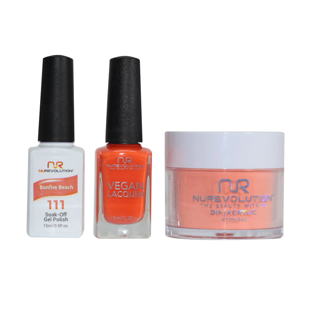 NuRevolution 3in1 Dipping Powder + Gel Polish + Nail Lacquer, 111, Bonfire Beach