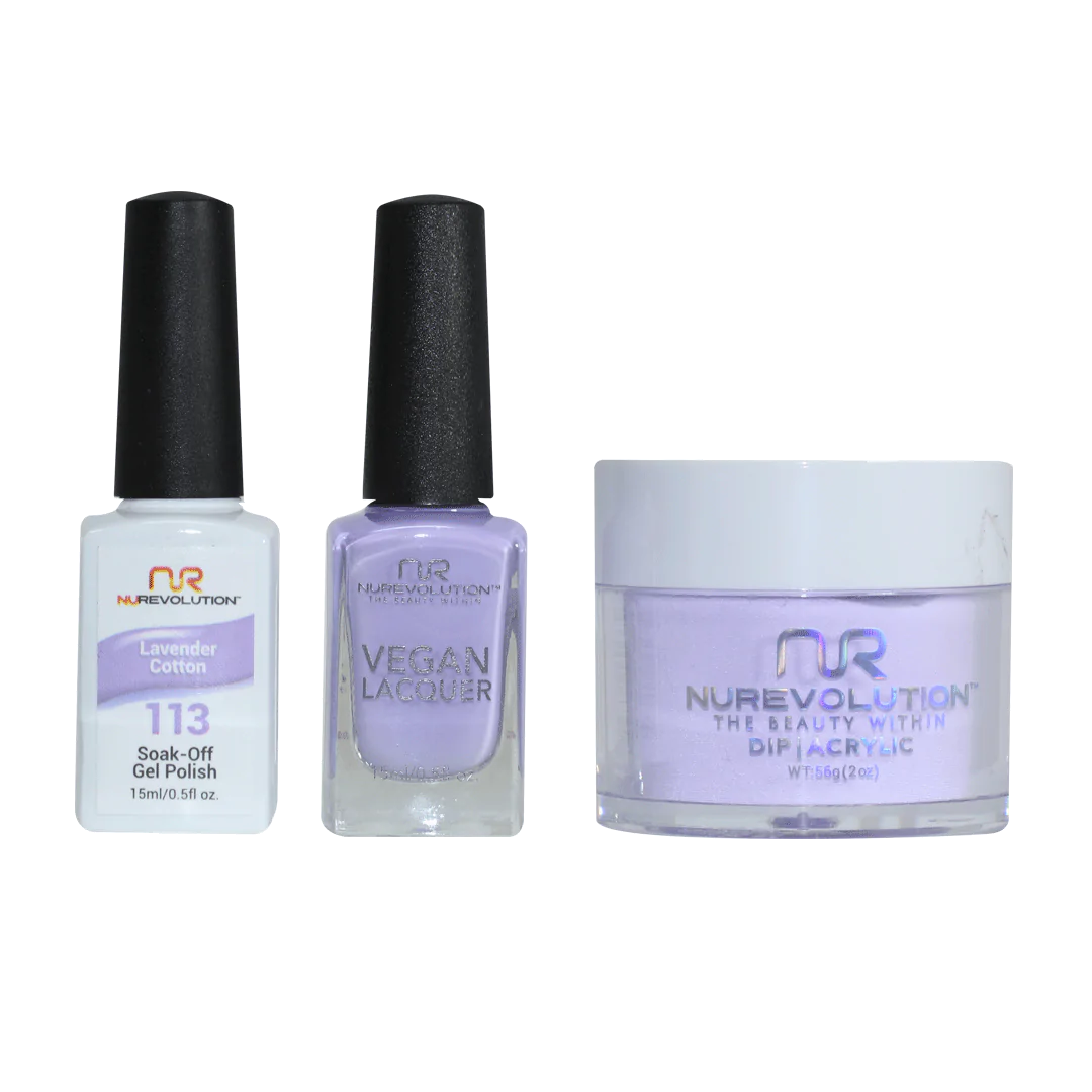 NuRevolution 3in1 Dipping Powder + Gel Polish + Nail Lacquer, 113, Lavender Cotton