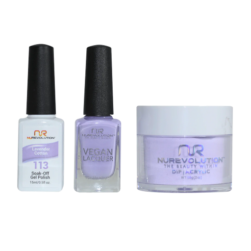 NuRevolution 3in1 Dipping Powder + Gel Polish + Nail Lacquer, 113, Lavender Cotton
