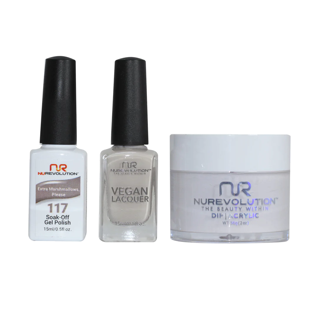 NuRevolution 3in1 Dipping Powder + Gel Polish + Nail Lacquer, 117, Extra Marshmallows, Please