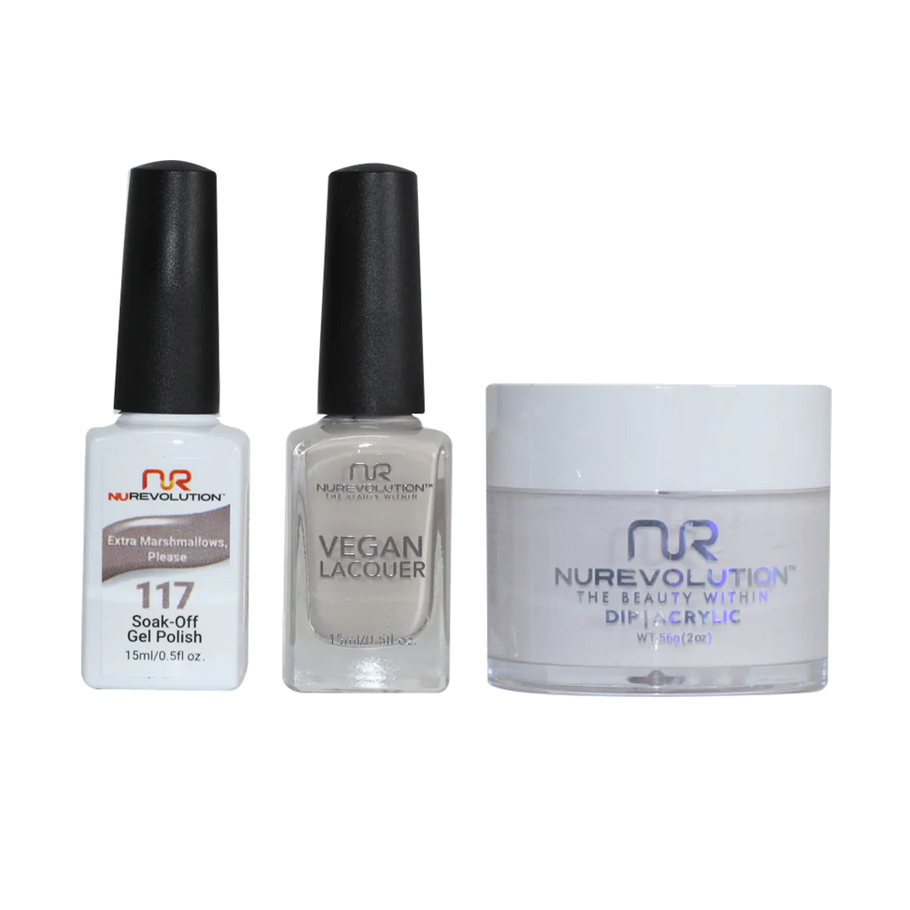 NuRevolution 3in1 Dipping Powder + Gel Polish + Nail Lacquer, 117, Extra Marshmallows, Please