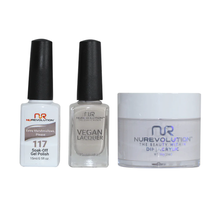 NuRevolution 3in1 Dipping Powder + Gel Polish + Nail Lacquer, 117, Extra Marshmallows, Please