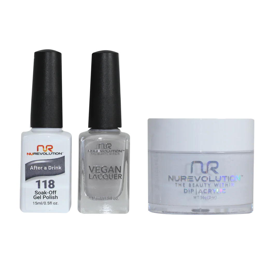 NuRevolution 3in1 Dipping Powder + Gel Polish + Nail Lacquer, 118, After a Drink