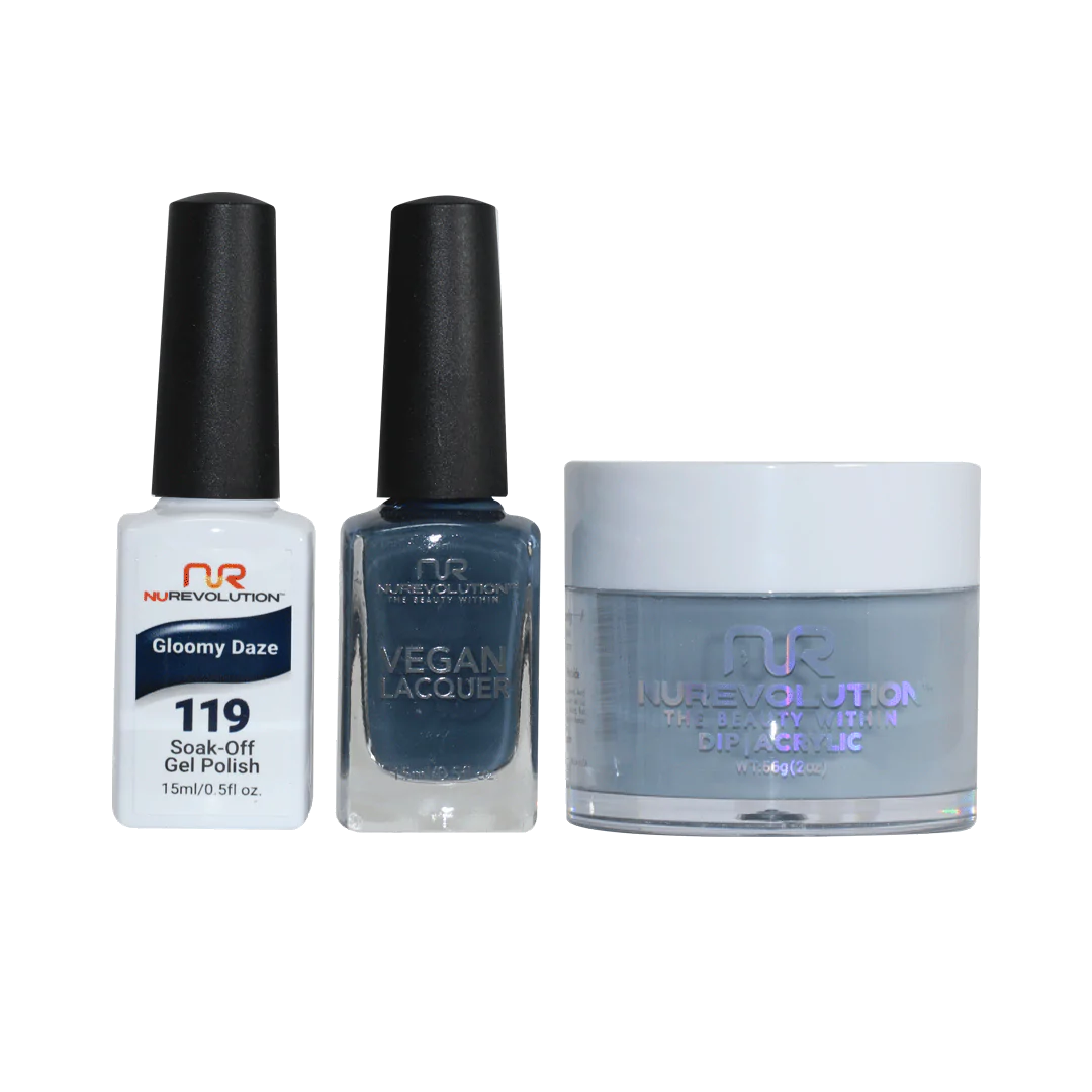 NuRevolution 3in1 Dipping Powder + Gel Polish + Nail Lacquer, 119, Gloomy Daze