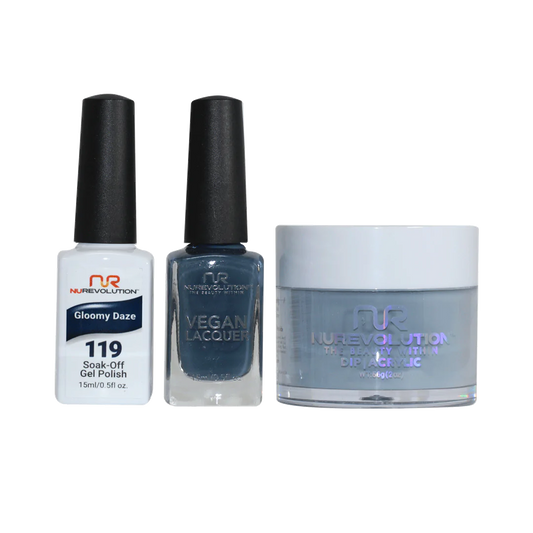 NuRevolution 3in1 Dipping Powder + Gel Polish + Nail Lacquer, 119, Gloomy Daze