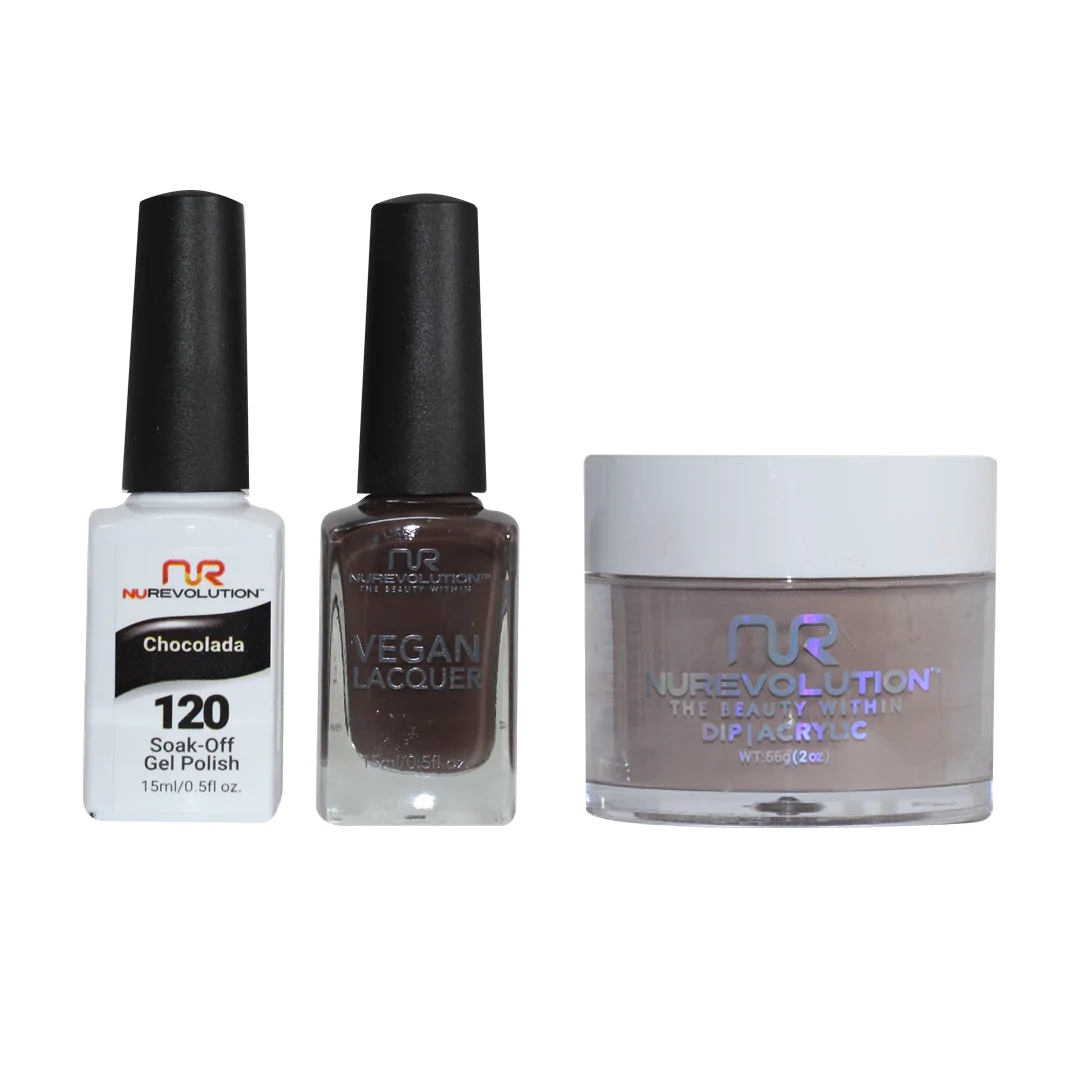 NuRevolution 3in1 Dipping Powder + Gel Polish + Nail Lacquer, 120, Chocolada