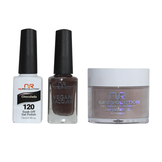 NuRevolution 3in1 Dipping Powder + Gel Polish + Nail Lacquer, 120, Chocolada