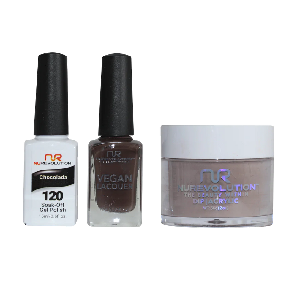 NuRevolution 3in1 Dipping Powder + Gel Polish + Nail Lacquer, 120, Chocolada