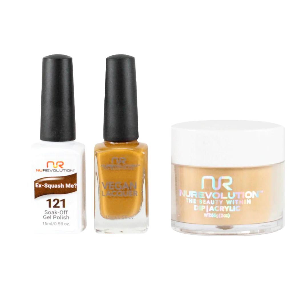 NuRevolution 3in1 Dipping Powder + Gel Polish + Nail Lacquer, 121, Ex-Squash Me?