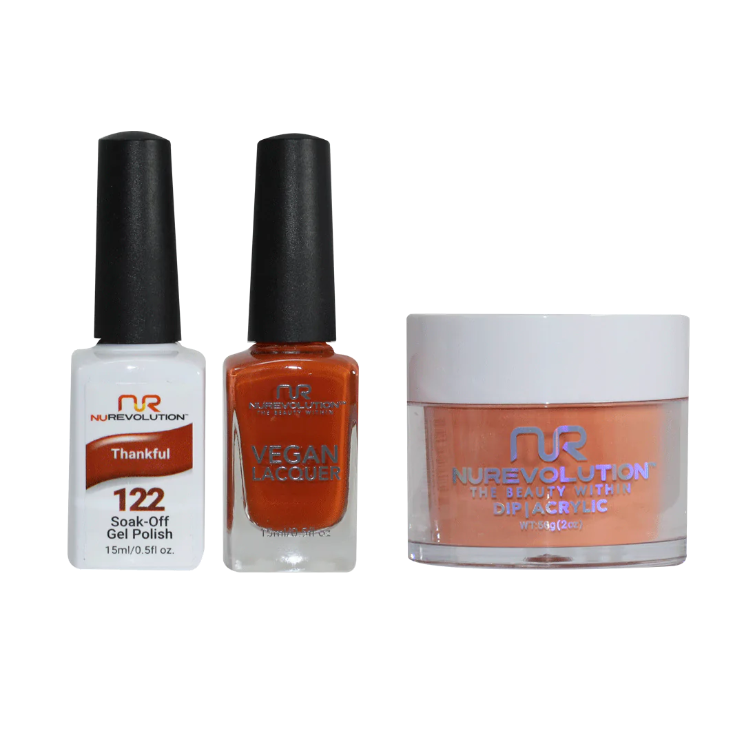 NuRevolution 3in1 Dipping Powder + Gel Polish + Nail Lacquer, 122, Thankful