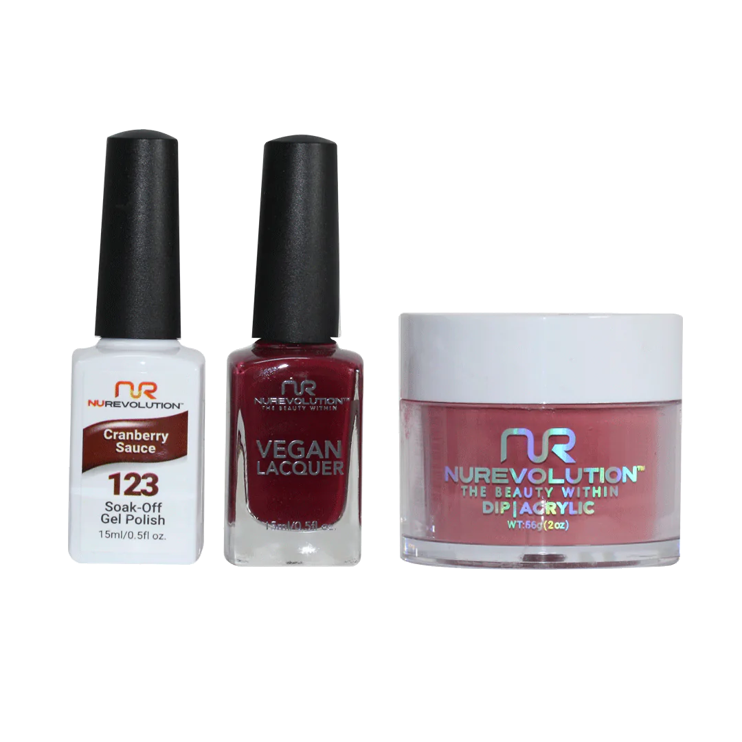 NuRevolution 3in1 Dipping Powder + Gel Polish + Nail Lacquer, 123, Cranberry Sauce