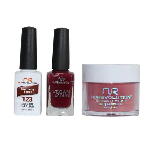 NuRevolution 3in1 Dipping Powder + Gel Polish + Nail Lacquer, 123, Cranberry Sauce