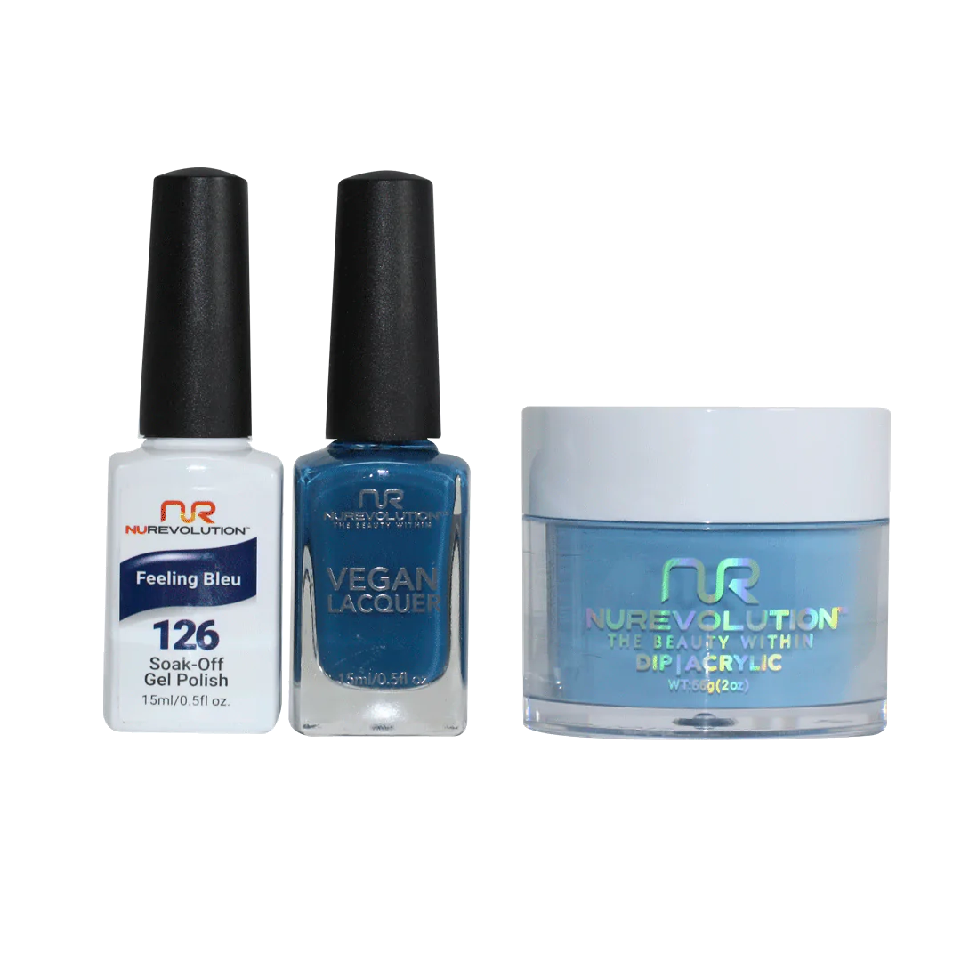 NuRevolution 3in1 Dipping Powder + Gel Polish + Nail Lacquer, 126, Feeling Bleu