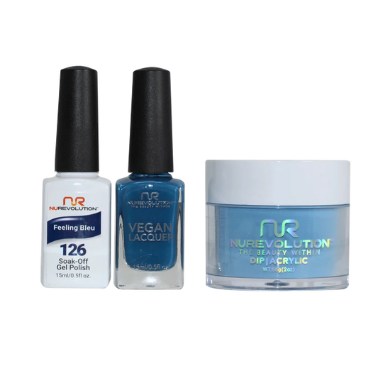 NuRevolution 3in1 Dipping Powder + Gel Polish + Nail Lacquer, 126, Feeling Bleu