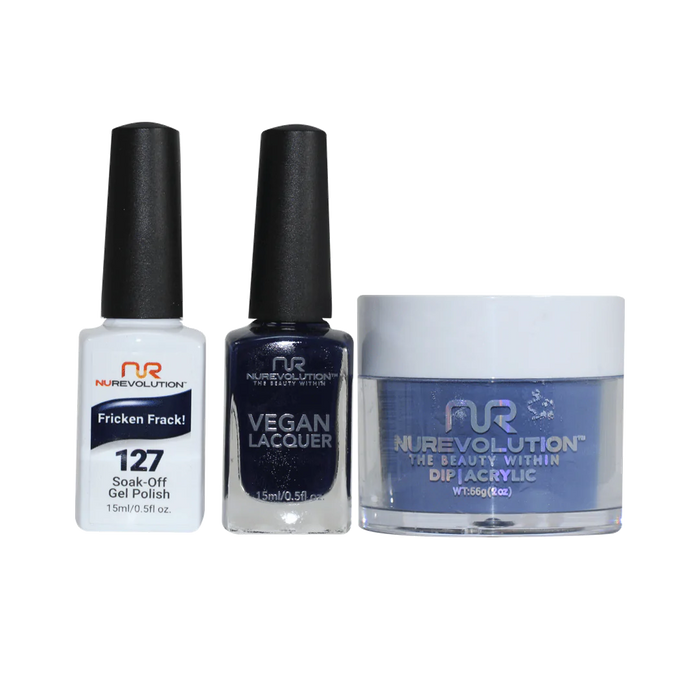 NuRevolution 3in1 Dipping Powder + Gel Polish + Nail Lacquer, 127, Fricken Frack