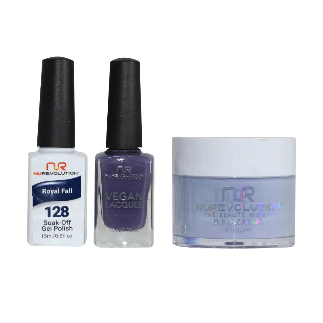 NuRevolution 3in1 Dipping Powder + Gel Polish + Nail Lacquer, 128, Royal Fall