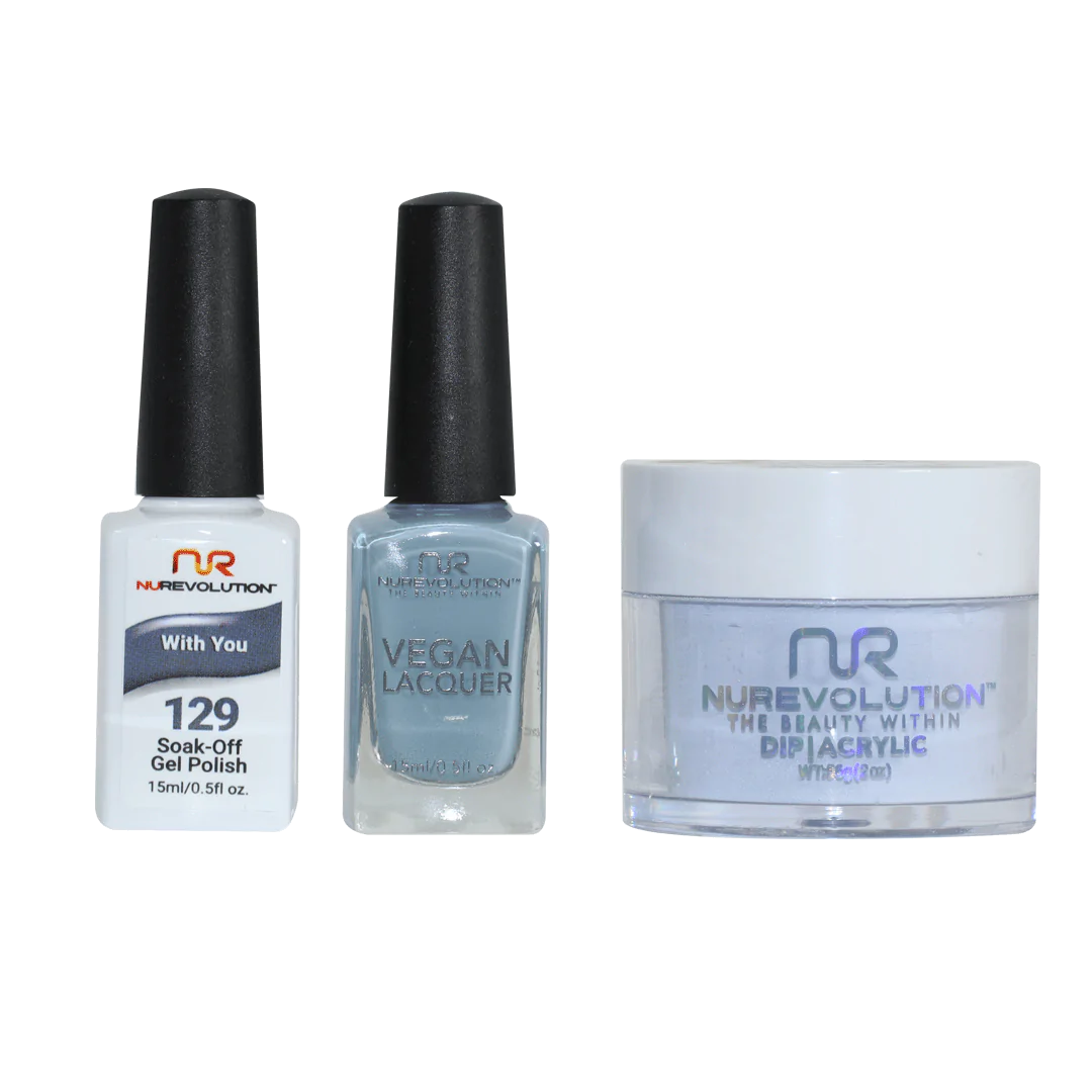 NuRevolution 3in1 Dipping Powder + Gel Polish + Nail Lacquer, 129, With You