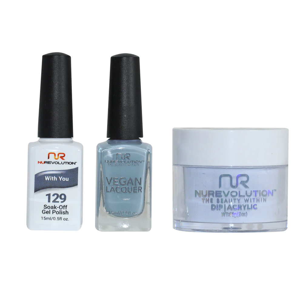 NuRevolution 3in1 Dipping Powder + Gel Polish + Nail Lacquer, 129, With You