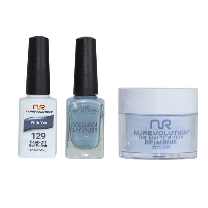 NuRevolution 3in1 Dipping Powder + Gel Polish + Nail Lacquer, 129, With You