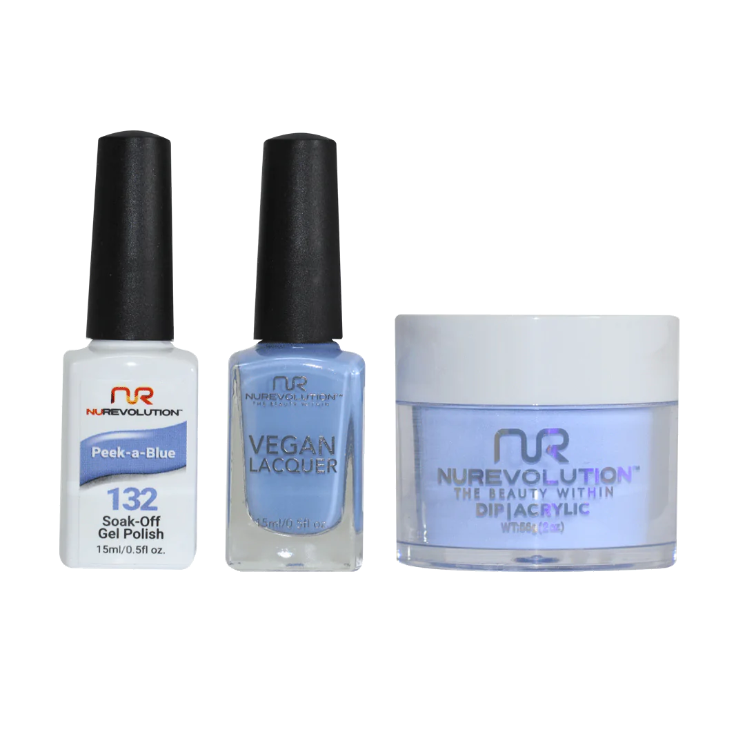 NuRevolution 3in1 Dipping Powder + Gel Polish + Nail Lacquer, 132, Peek-a-Blue