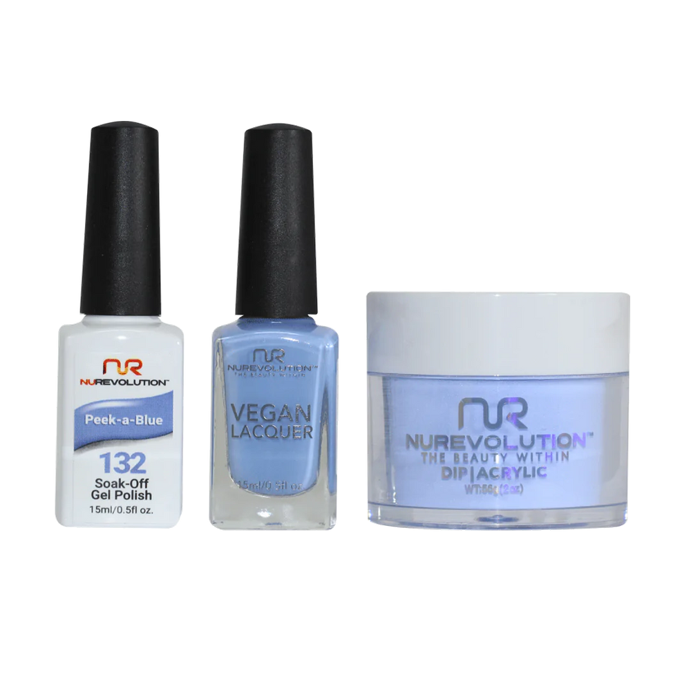 NuRevolution 3in1 Dipping Powder + Gel Polish + Nail Lacquer, 132, Peek-a-Blue