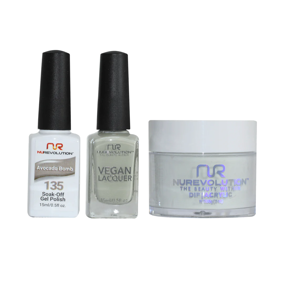 NuRevolution 3in1 Dipping Powder + Gel Polish + Nail Lacquer, 135, Avocado Bomb