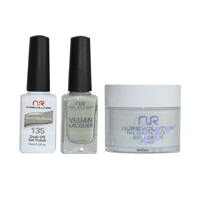 NuRevolution 3in1 Dipping Powder + Gel Polish + Nail Lacquer, 135, Avocado Bomb