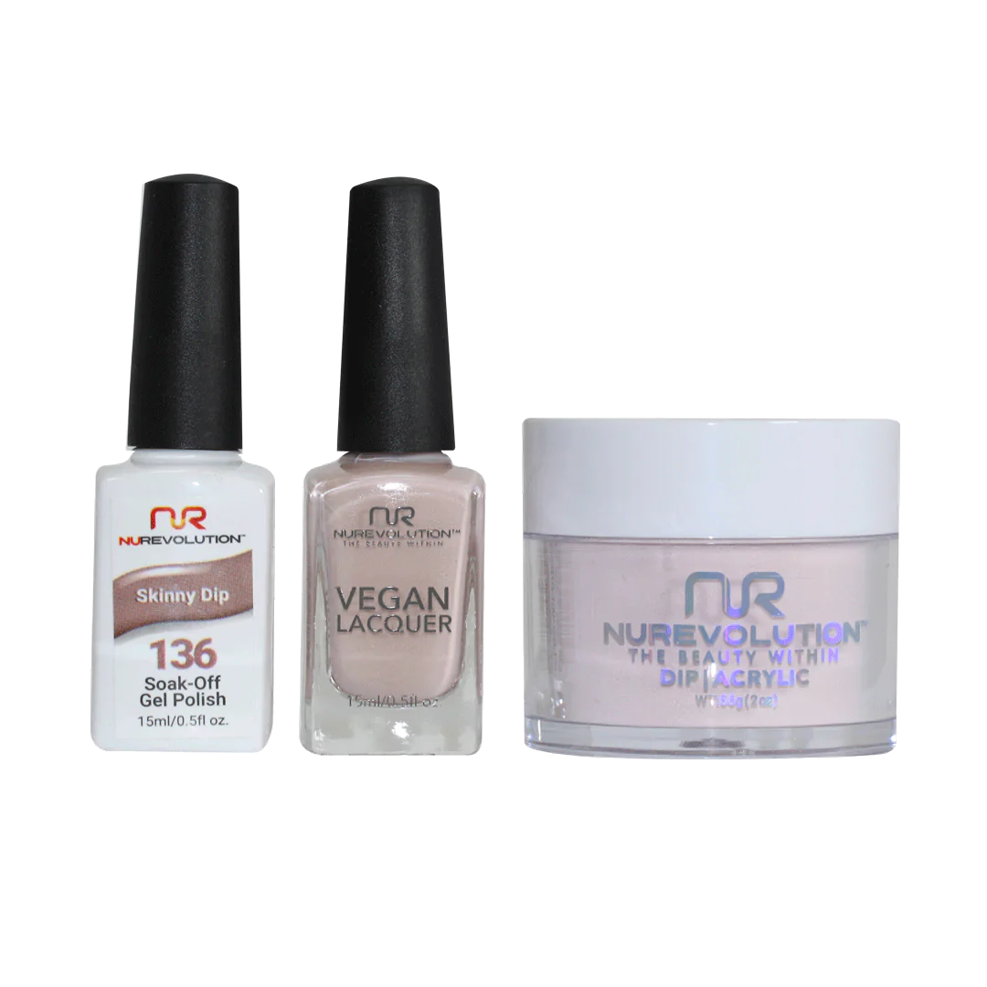 NuRevolution 3in1 Dipping Powder + Gel Polish + Nail Lacquer, 136, Skinny Dip