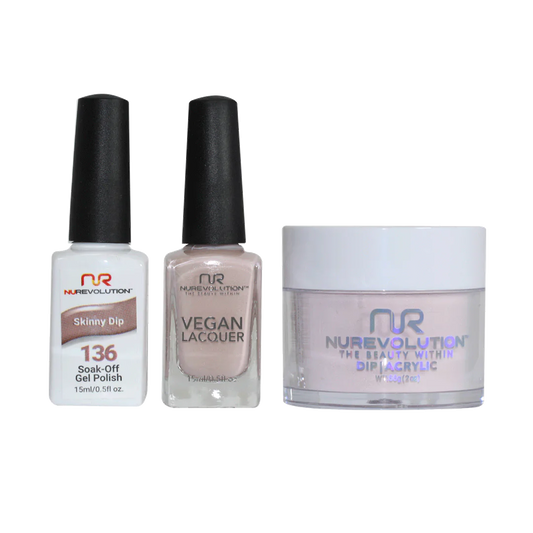 NuRevolution 3in1 Dipping Powder + Gel Polish + Nail Lacquer, 136, Skinny Dip